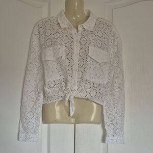Guess White Embroidered Eyelet Button-Down Shirt